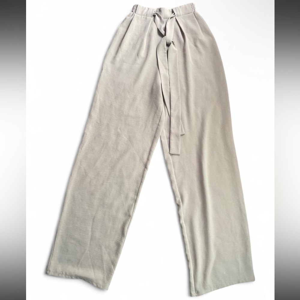 Zara High-Rise Wide Leg Tie-Waist Pants — Tan